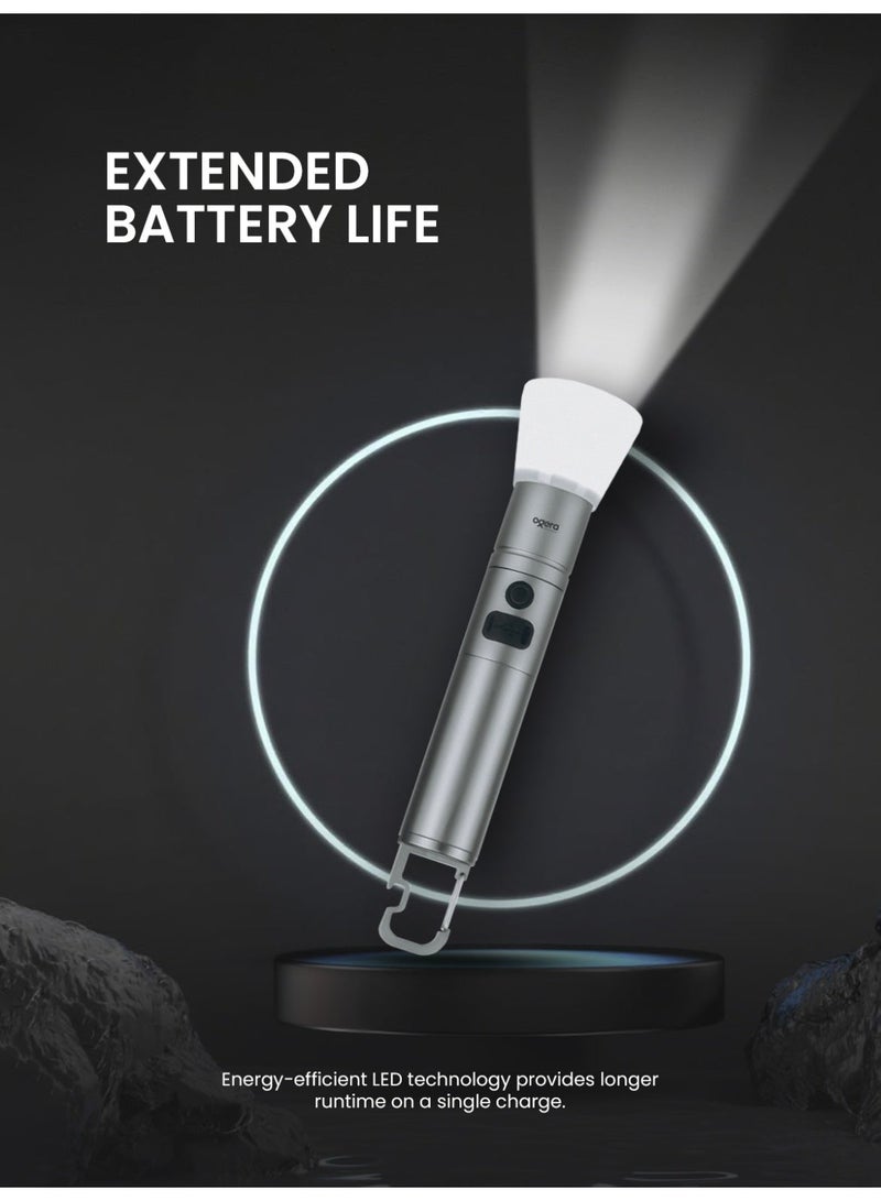 أوجيرا كشاف LED قابل لإعادة الشحن | كشاف تكتيكي فائق السطوع | صغير ومحمول | بطارية 2SC طويلة العمر | مقاوم للماء | كشاف للطوارئ والاستخدام الخارجي | ضمان سنتين | OG1012SL | فضي - Image 4